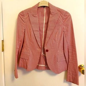 Theory red seersucker blazer